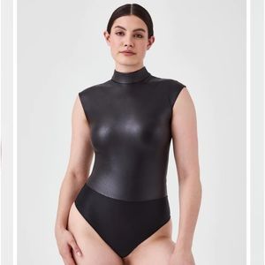 SPANX - NEW! Leather-Like Mock Neck Bodysuit